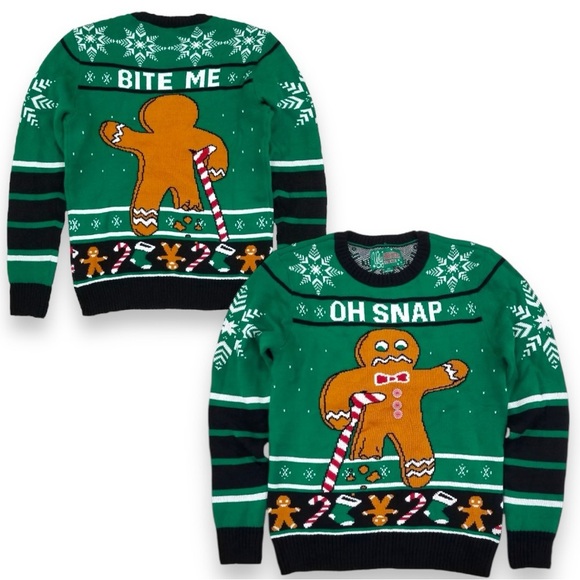 Ugly Christmas Sweater Men’s Small Green Gingerbread Man Holiday Sweater - Picture 1 of 5